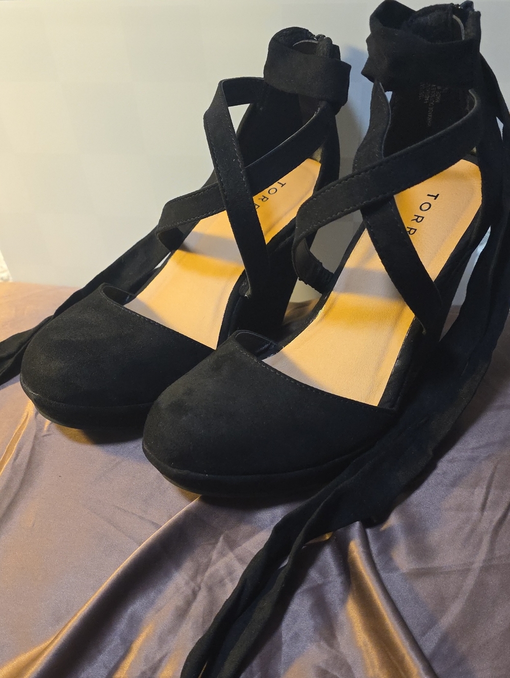 torrid Black Suede Crisscross Tie Platform Heels